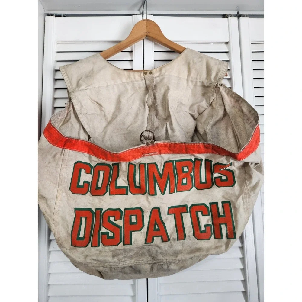 Vintage Columbus Dispatch Newspaper Bag Canvas Carrier Paper Boy Double‎ Sided